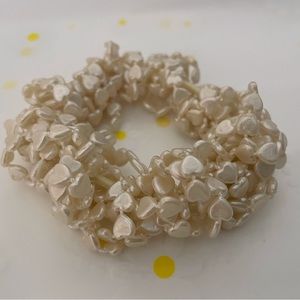 Off White Faux Pearl Beads Dangling Elastic Hair Ropes Ring